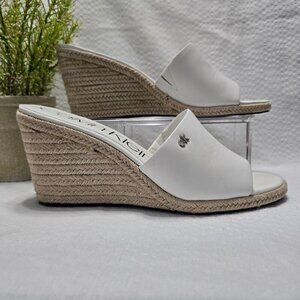 WOMENS CALVIN KLEIN BANDERA OPEN TOE JUTE WEDGE SANDAL WHITE FAUX LEATHER 10